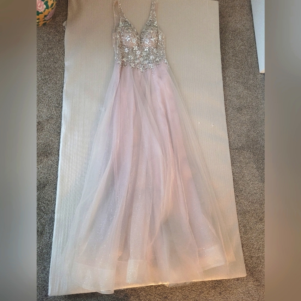 Soieblu Pink Backless Gown with Plunge Neckline for Prom